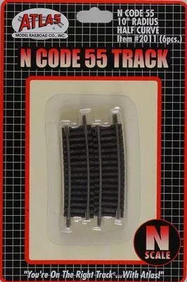 Atlas 2011 N Code 55 Track 10" Radius Half Curve pkg(6)