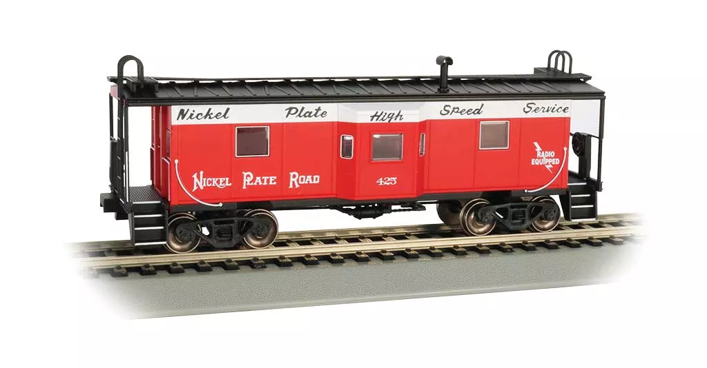Bachmann 73202 Steel Bay Window Caboose - Ready to Run -- Nickel Plate Road #425 (red, white, black; "High Speed" Slogan) HO Scale