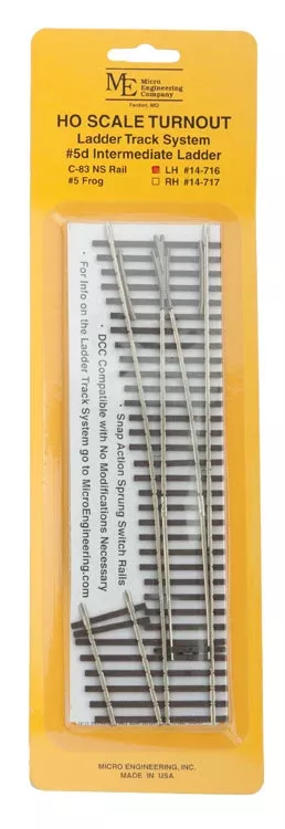 Micro Engineering HO 14-716 Code 83 Ladder Track System Turnout, #5d Left-Hand Intermediate Ladder