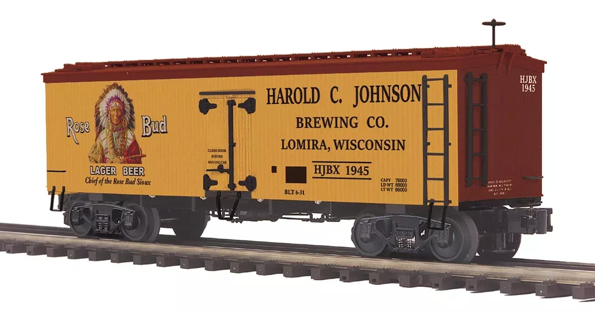 MTH Premier 20-94649 Rose Bud Lager Beer Lomira WI 36 Woodsided Reefer Car O ScaleLike New
