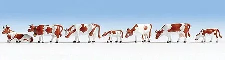 Noch 36723 N Scale Cows -- Brown & White pkg(9)
