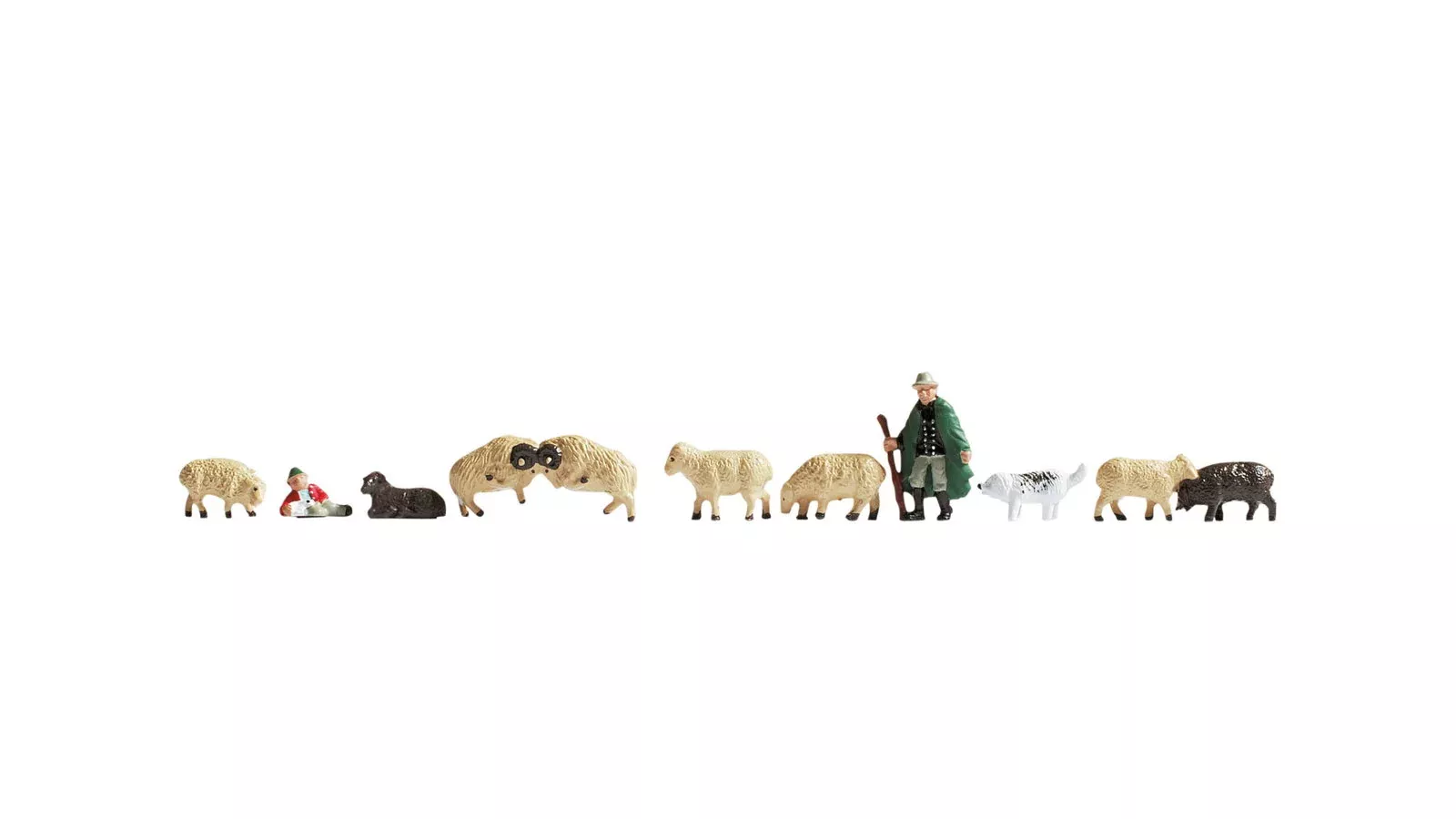 Noch 36750 N Scale Shepherd, Dog & 9 Sheep Figure Set